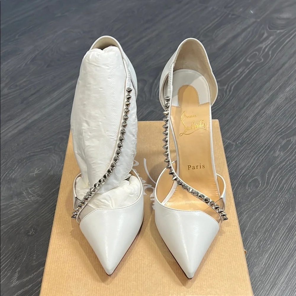 Christian Louboutin White Studded 100mm heels